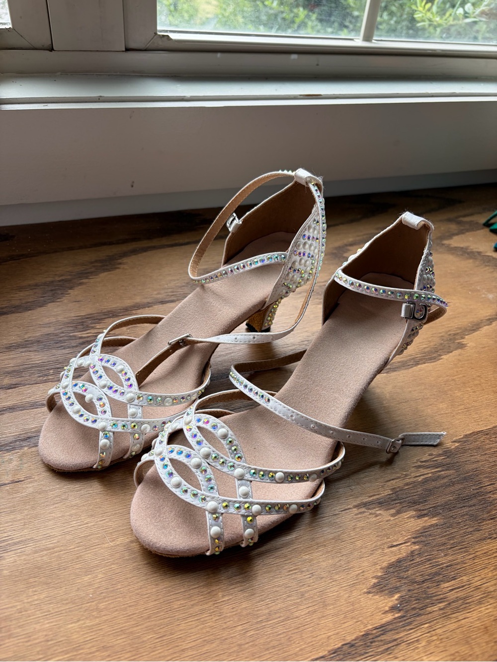 Embellished Nude Ankle-Strap Salsa Shoes